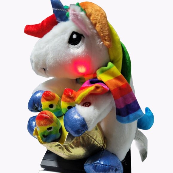 Gemmy Animated Rainbow Unicorn 9 inch Plush Sings Deck the Halls Stuffed Animal - Picture 2 of 8